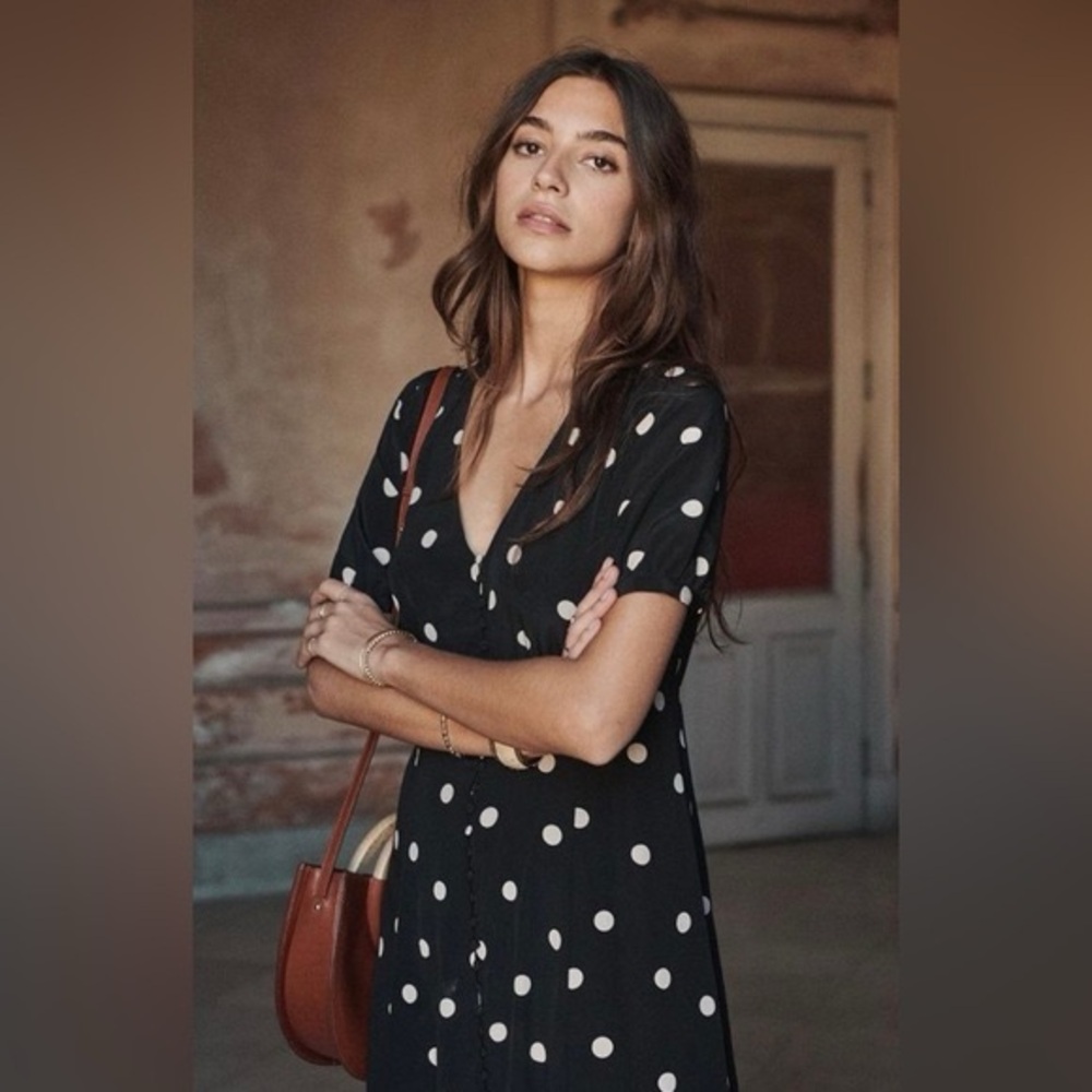 Sézane Robe Sollie Black Polka Dot Ecru FR 34 / US 2 - Picture 8 of 16